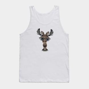 Cute Curious Baby Moose Nerd Wearing Glasses Tank Top